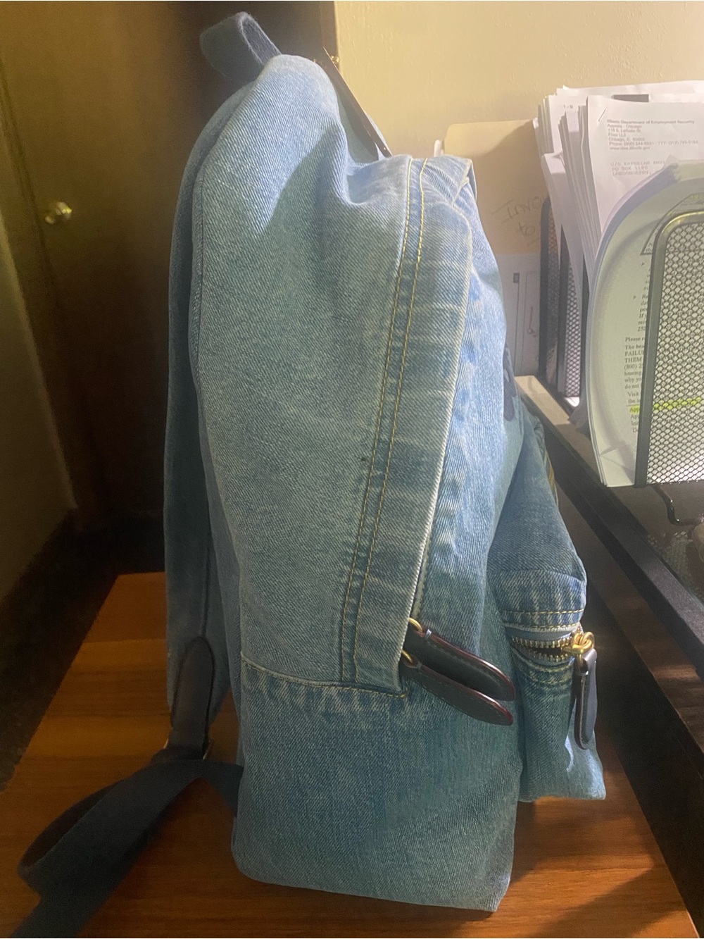 Coach Light Denim Blue Logo Backpack with Gold Accents - Picture 7 of 8